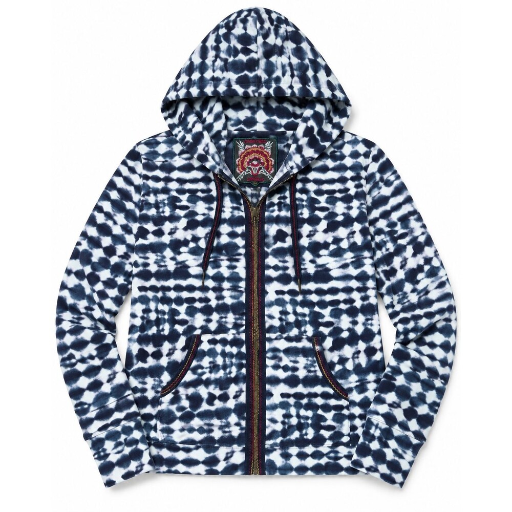 Johnny Was Blue & White Tie Dye Full Zip Hoodie Sweatshirt Jacket Size Large